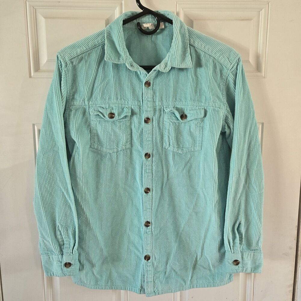 Roxy Girl Youth XL 14 Aqua Corduroy Shacket Coastal Y2K Button Up Teen Soft Grun
